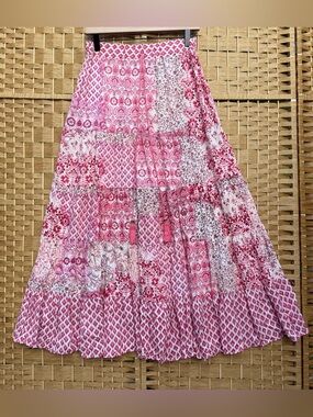 Zara Pink Patchwork Tiered Maxi Skirt Women’s Small